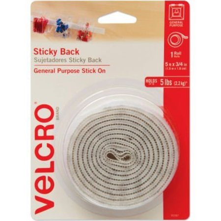 VELCRO BRAND Reclosable Fastener, 5 ft, 3/4" Wd, White 90087**